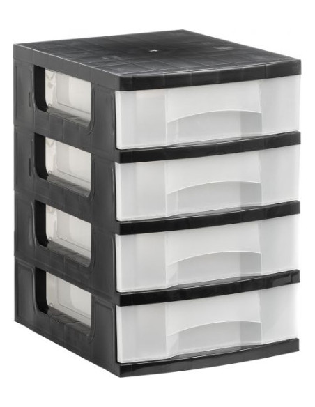 TORRE DE ALMACENAJE 4 CAJONES DE 6 LITROS NEGRO/TRANSLÚCIDO 390X290X430 MM ARCHIVO 2000 1104 CS TL