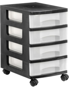 TORRE DE ALMACENAJE 4 CAJONES DE 6 LITROS NEGRO/TRANSLÚCIDO 390X290X480 MM ARCHIVO 2000 1104R CS TL