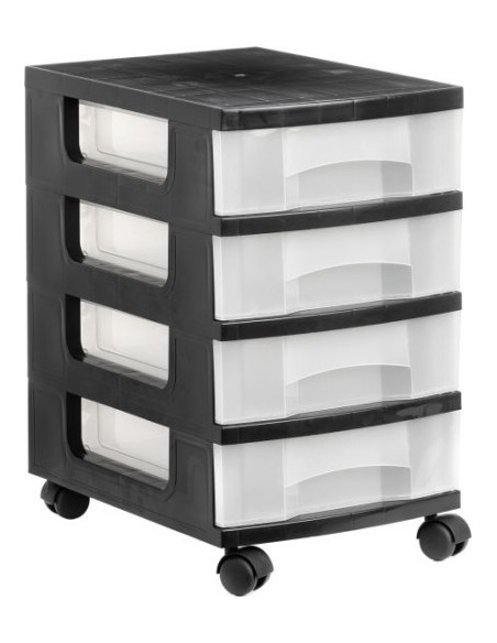 TORRE DE ALMACENAJE 4 CAJONES DE 6 LITROS NEGRO/TRANSLÚCIDO 390X290X480 MM ARCHIVO 2000 1104R CS TL