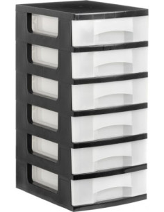 TORRE DE ALMACENAJE 6 CAJONES DE 6 LITROS NEGRO/TRANSLÚCIDO 390X290X635 MM ARCHIVO 2000 1106 CS TL