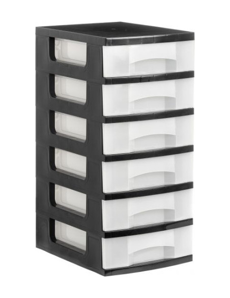 TORRE DE ALMACENAJE 6 CAJONES DE 6 LITROS NEGRO/TRANSLÚCIDO 390X290X635 MM ARCHIVO 2000 1106 CS TL