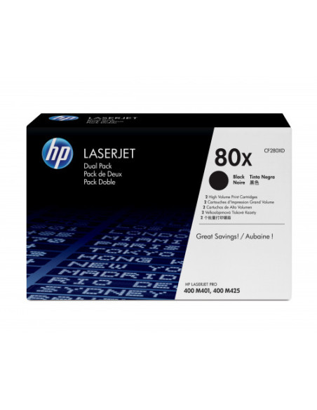 HP TONER 80X PACK 2 NEGRO ALTA CAPACIDAD (CF280XD) HP TONER 80X PACK 2 NEGRO ALTA CAPACIDAD (CF280XD)