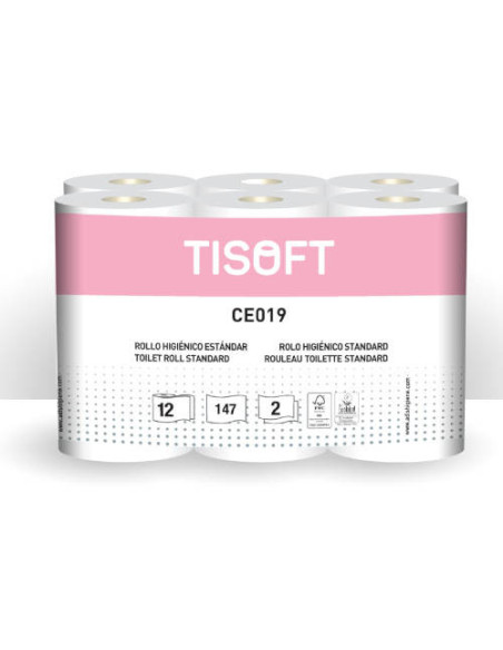 PAQUETE 12 ROLLOS PAPEL HIGIENICO 2C ST TISOFT CE019