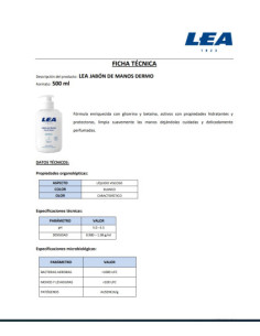 JABÓN DE MANOS DERMO CON DISPENSADOR 500 ML LEA AE545