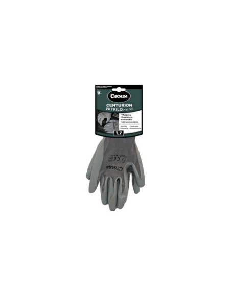 GUANTES DE TRABAJO CENTURION NITRILO/NYLON GRIS T7-PEQUEÑA S CEGASA 327098