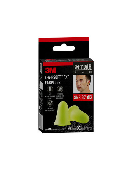 PACK 5 PARES TAPONES OIDO EARSOFT-FX SNR-37DB EN BOLSAS INDIVIDUALES ESPUMA POLIURETANO EARFX-5 3M 7100334661