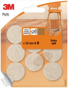 BLISTER 8 FIELTROS ADHESIVOS EXTRA SUAVES 25MM DIAMETRO BEIGE SP84A21 SCOTCH 7100309845