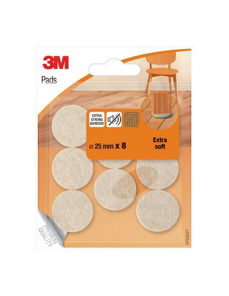 BLISTER 8 FIELTROS ADHESIVOS EXTRA SUAVES 25MM DIAMETRO BEIGE SP84A21 SCOTCH 7100309845