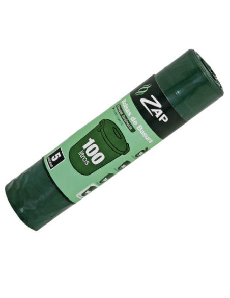 ROLLO 5 UNIDADES BOLSA BASURA VERDE ESPECIAL JARDINERIA 100 LITROS ZAP 320391