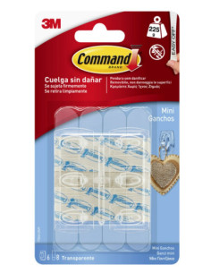 BLISTER 6 MINIGANCHOS ADHESIVOS TRANSPARENTES HASTA 225G COMMAND 17006CLR 3M 710027363