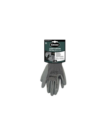 GUANTES DE TRABAJO CENTURION NITRILO/NYLON GRIS T8-MEDIANA M CEGASA 327099