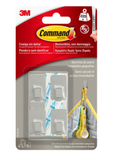 BLISTER 4 GANCHOS ADHESIVOS ACERO INOXIDABLE PEQUEÑOS HASTA 225G COMMAND 17031SS 3M 7100191643