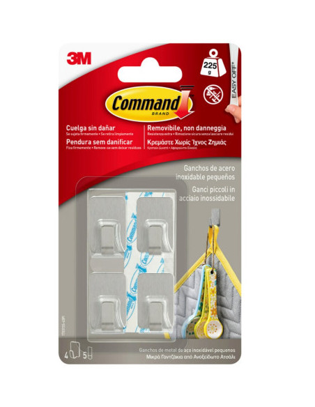 BLISTER 4 GANCHOS ADHESIVOS ACERO INOXIDABLE PEQUEÑOS HASTA 225G COMMAND 17031SS 3M 7100191643 BLISTER 4 GANCHOS ADHESIVOS ACERO INOXIDABLE PEQUEÑOS HASTA 225G COMMAND 17031SS 3M 7100191643
