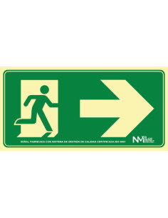 CARTEL SEÑAL HOMOLOGADA SEGURIDAD SALIDA EMERGENCIA DERECHA 320x160MM PVC VERDE ARCHIVO2000 6170-16H VE