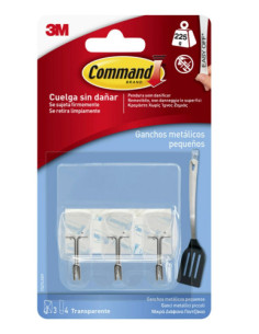 BLISTER 3 GANCHOS ADHESIVOS TRANSPARENTES PEQUEÑOS PUNTA ALAMBRE HASTA 225G COMMAND 17067CLR 3M 7100240178