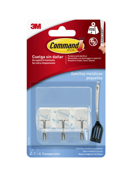 BLISTER 3 GANCHOS ADHESIVOS TRANSPARENTES PEQUEÑOS PUNTA ALAMBRE HASTA 225G COMMAND 17067CLR 3M 7100240178