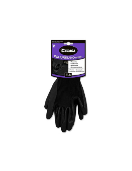 GUANTES DE TRABAJO POLIURETANO NEGRO T8-MEDIANA M CEGASA 327486