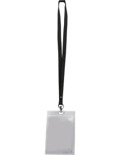 PACK 10 FUNDAS PVC 122X180MM 2 COMPARTIMENTOS PORTADOCUMENTOS + CINTA COLGANTE LANYARD NEGRA TARIFOLD 335105