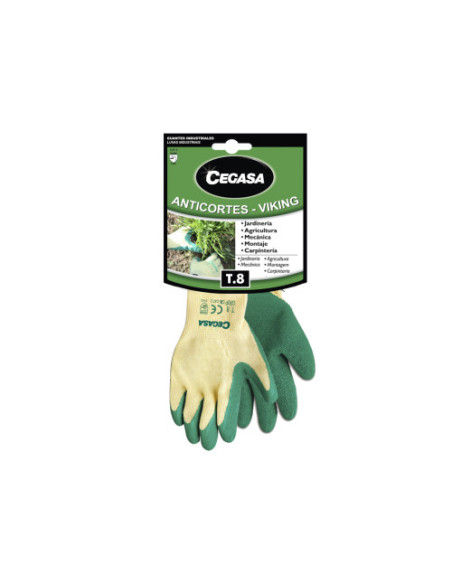 GUANTES DE TRABAJO ANTICORTES VIKING ALGODÓN/LATEX VERDE T8-MEDIANA M CEGASA 100540