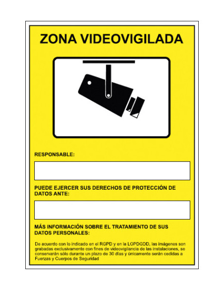 CARTEL SEÑAL HOMOLOGADA AVISO CAMARAS DE VIGILANCIA 24 HORAS 210x297MM PVC AMARILLO ARCHIVO2000 6172-09 AM