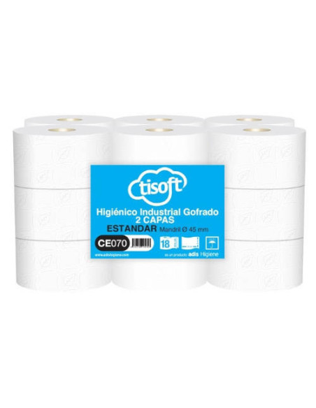 PAQUETE 18 ROLLOS PAPEL HIGIENICO 2C ST M45 TISOFT CE070