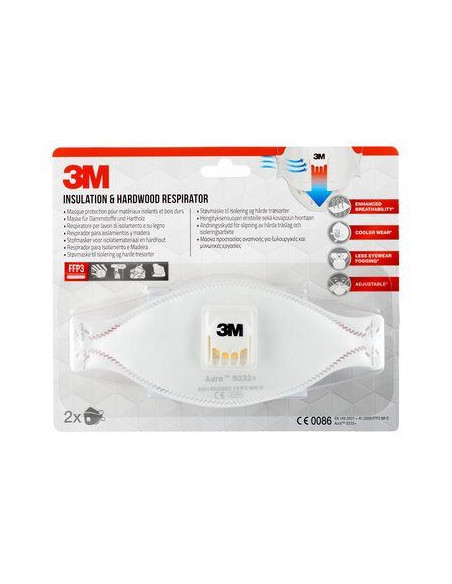 CAJA 2 MASCARILLAS RESPIRADORAS AURA 9332-2 FFP3 CON VÁLVULA 3M 7100329376