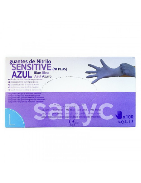 PAQUETE DE 100 GUANTES NITRILO SENSITIVE S/P  T-G P-100 EXAMEN SANICEN GU105 PAQUETE DE 100 GUANTES NITRILO SENSITIVE S/P  T-G P-100 EXAMEN SANICEN GU105
