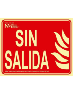 CARTEL SEÑAL DE INCENDIO "SIN SALIDA" 20X25CM HOMOLOGADA SEGÚN NORMATIVA PP ROJO ARCHIVO 2000 6171-06H RJ