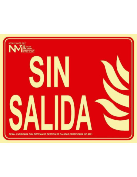 CARTEL SEÑAL DE INCENDIO "SIN SALIDA" 20X25CM HOMOLOGADA SEGÚN NORMATIVA PP ROJO ARCHIVO 2000 6171-06H RJ CARTEL SEÑAL DE INCENDIO "SIN SALIDA" 20X25CM HOMOLOGADA SEGÚN NORMATIVA PP ROJO ARCHIVO 2000 6171-06H RJ
