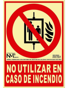 CARTEL SEÑAL DE INCENDIO "NO UTILIZAR EN CASO DE INCENDIO" 21X30CM HOMOLOGADA SEGÚN NORMATIVA PP ROJO ARCHIVO 2000 6171-05H RJ