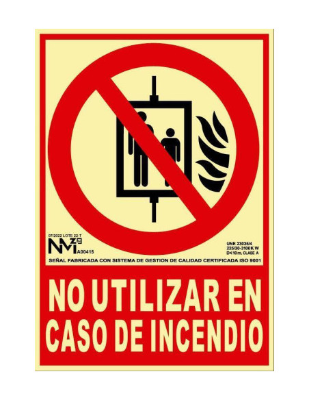 CARTEL SEÑAL DE INCENDIO "NO UTILIZAR EN CASO DE INCENDIO" 21X30CM HOMOLOGADA SEGÚN NORMATIVA PP ROJO ARCHIVO 2000 6171-05H RJ CARTEL SEÑAL DE INCENDIO "NO UTILIZAR EN CASO DE INCENDIO" 21X30CM HOMOLOGADA SEGÚN NORMATIVA PP ROJO ARCHIVO 2000 6171-05H RJ