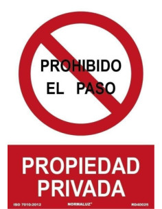 CARTEL SEÑAL "PROHIBIDO EL PASO PROPIEDAD PRIVADA" 21X30CM PP ROJO Y BLANCO ARCHIVO 2000 6174-09 RJ