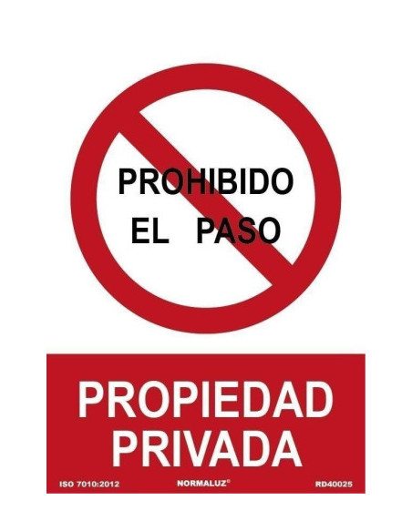CARTEL SEÑAL "PROHIBIDO EL PASO PROPIEDAD PRIVADA" 21X30CM PP ROJO Y BLANCO ARCHIVO 2000 6174-09 RJ CARTEL SEÑAL "PROHIBIDO EL PASO PROPIEDAD PRIVADA" 21X30CM PP ROJO Y BLANCO ARCHIVO 2000 6174-09 RJ