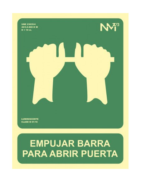 CARTEL SEÑAL "EMPUJAR BARRA PARA ABRIR PUERTA" 224X300 PVC VERDE ARCHIVO 2000 6170-01H VE CARTEL SEÑAL "EMPUJAR BARRA PARA ABRIR PUERTA" 224X300 PVC VERDE ARCHIVO 2000 6170-01H VE