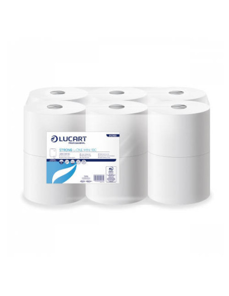 PAQUETE 12 ROLLOS HIGIENICO INDUSTRIAL STRONG L-ONE MINI LUCART CE659