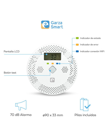 DETECTOR DE SEGURIDAD DE CO SMART WIFI GARZA 401348C