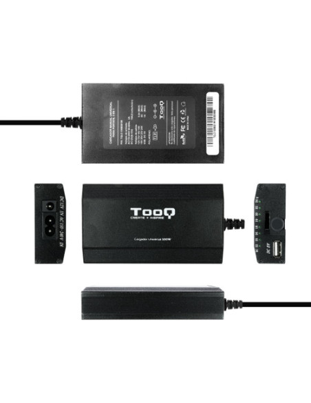 TOOQ CARGADOR UNIVERSAL MULTITENSION 100W PARA CASA COCHE Y AVION 12 CONECTORES (TQLC-100BS01M)