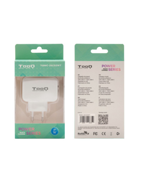 TOOQ CARGADOR DE PARED 1 x USB-C + 1 x USB-A. BLANCO (TQWC-2SC02WT)