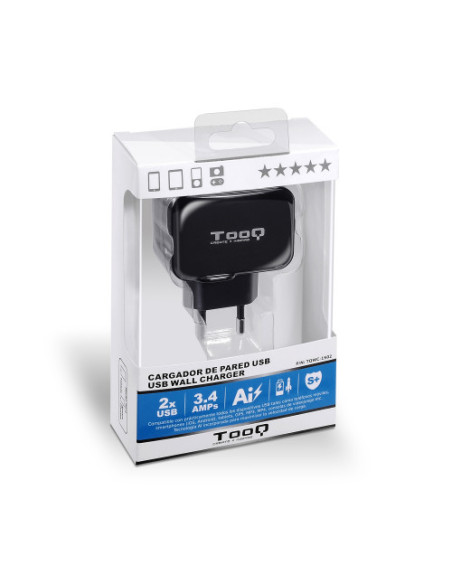 TOOQ CARGADOR DE PARED USB 2xUSB 3.4 AI-TECH NEGRO