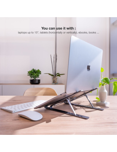 TOOQ SOPORTE ELEVADOR ALUMINIO PLEGABLE PORTÁTILES GRIS