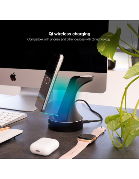 TOOQ SOPORTE BASE DE CARGA INALÁMBRICA PARA APPLE WATCH Y IPHONE/SMARTPHONE, NEGRO