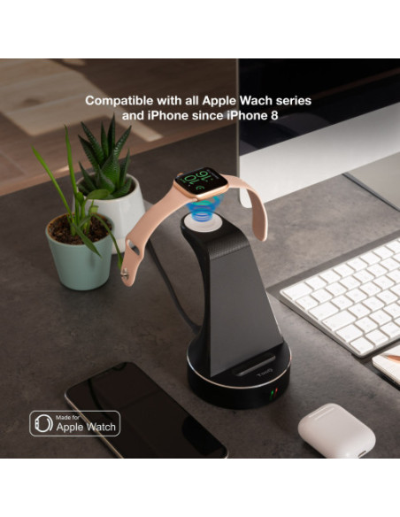TOOQ SOPORTE BASE DE CARGA INALÁMBRICA PARA APPLE WATCH Y IPHONE/SMARTPHONE, NEGRO