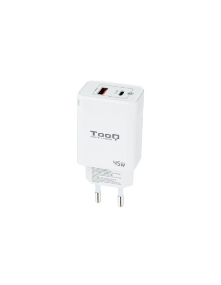 TOOQ CARGADOR DE PARED GaN USB-C/PD + USB-A/QC 45W BLANCO