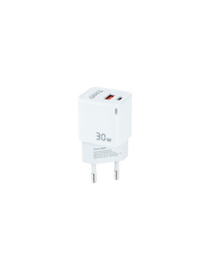 TOOQ CARGADOR DE PARED GaN USB-C/PD + USB-A/QC 30W BLANCO