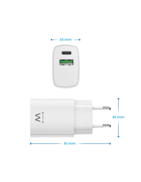 EWENT CARGADOR RAPIDO Q3 DE 20W USB-C Y USB-A
