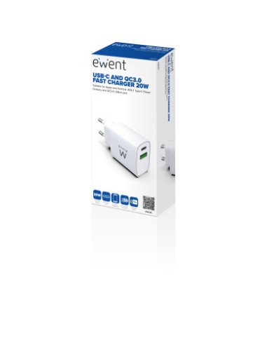 EWENT CARGADOR RAPIDO Q3 DE 20W USB-C Y USB-A