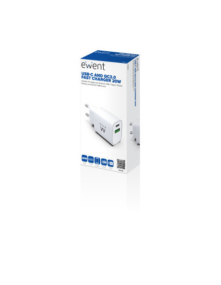EWENT CARGADOR RAPIDO Q3 DE 20W USB-C Y USB-A