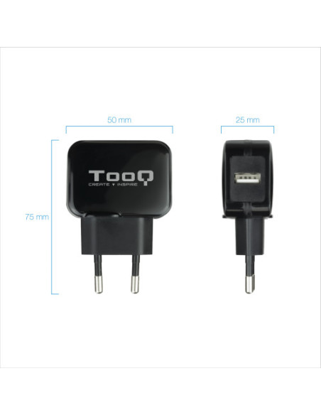 TOOQ CARGADOR DE USB 5V 2.4 A NEGRO