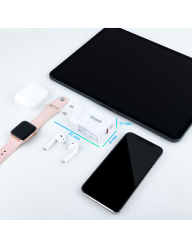 CARGADOR DE PARED USB-C PD 20W, USB-A/QC 18W