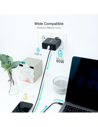 TOOQ CARGADOR PORTÁTIL USB-C PD3.0 65W, NEGRO